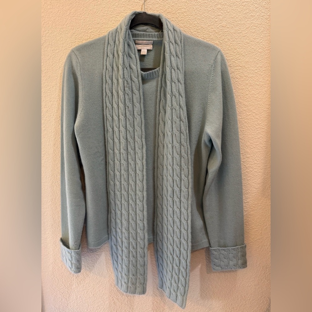 Cashmere Sweater with Cable Knit Scarf